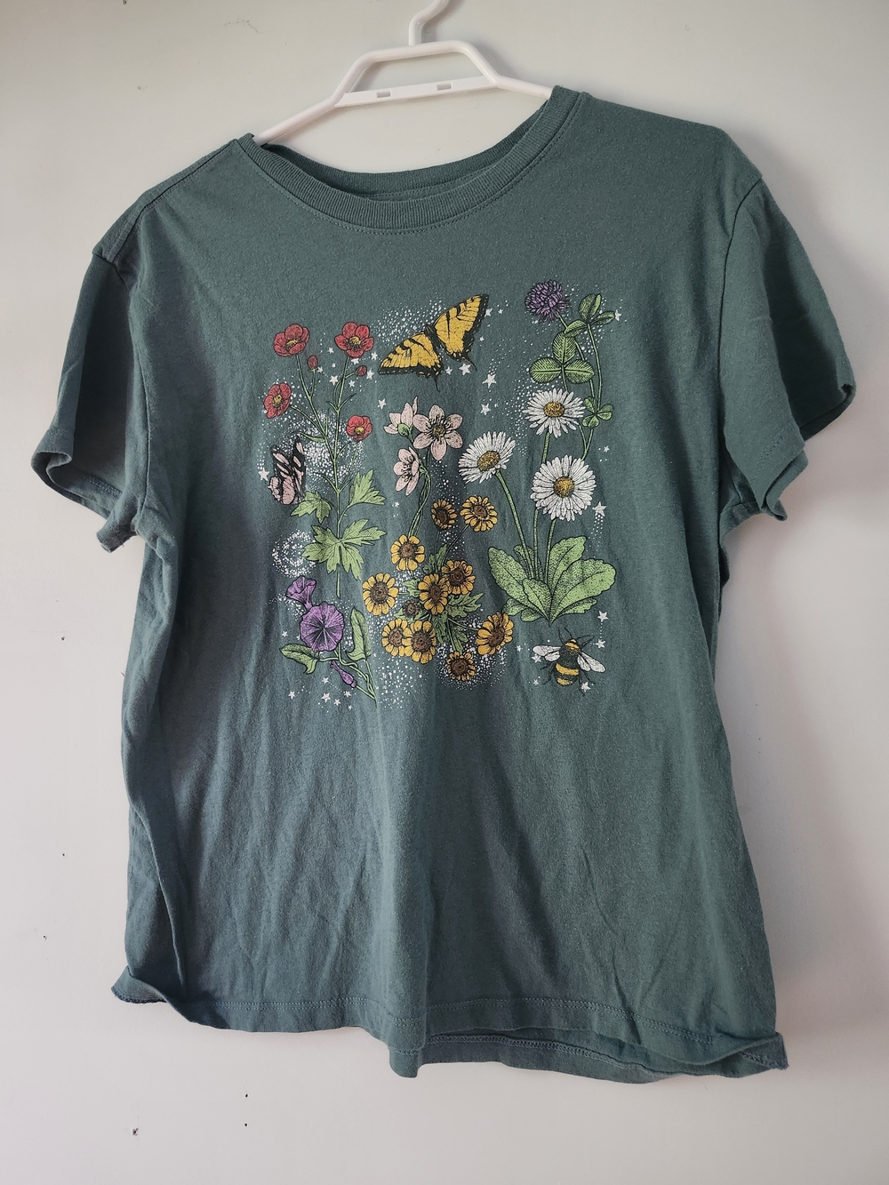 🌿 DOE Brand Teal & Sage Green 100% Cotton Tee | Nature Floral Graphic